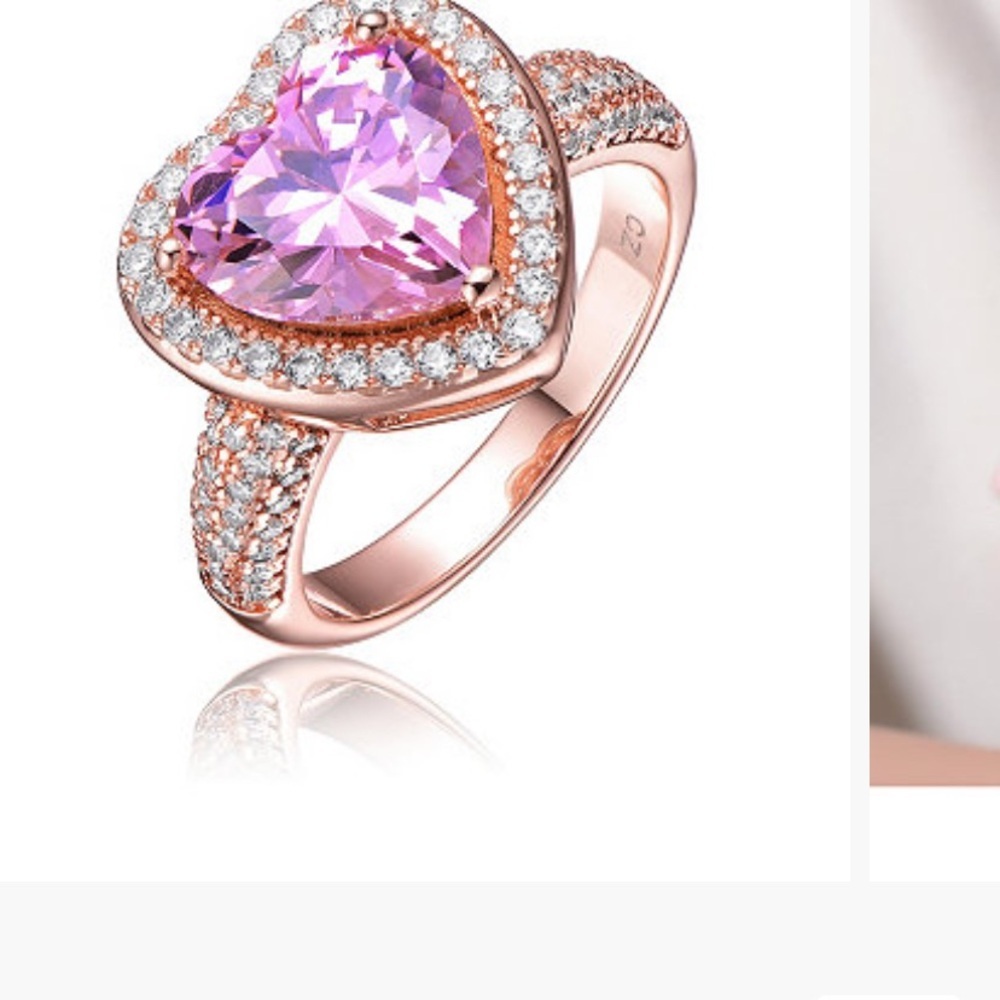❤️ heart ring large pink cubic zirconia 18kt Rose Gold plated/sterling Silver - Picture 3 of 10